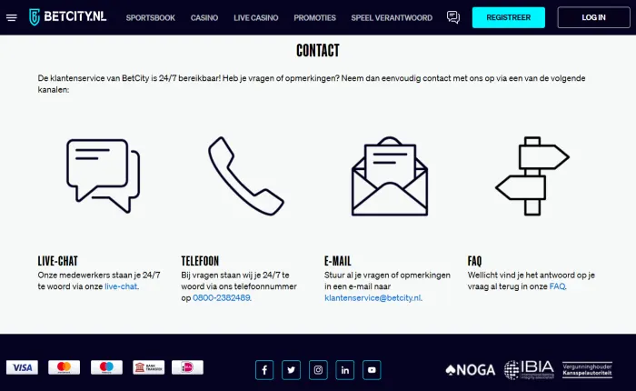 Neem contact op via Mail, Chat of telefoon