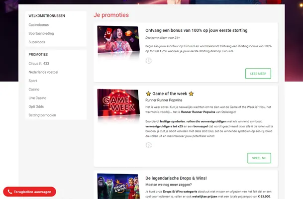 Bonussen bij Circus Casino