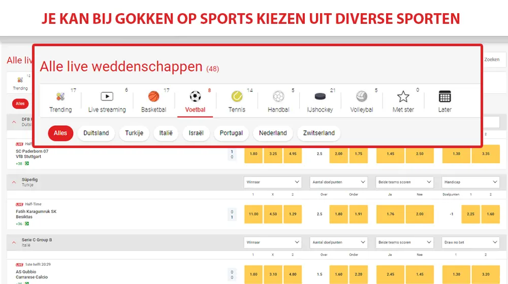 Kies een sport om op te gokken