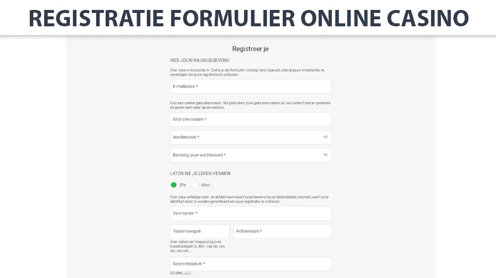 Registratie formulier invullen bij online casino