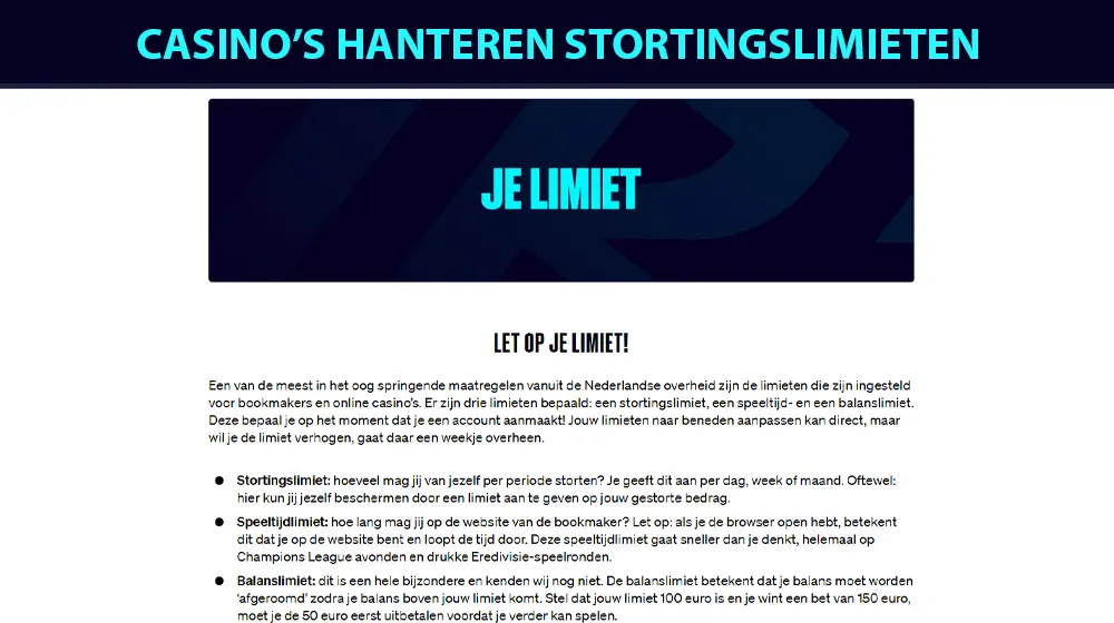 Stortingslimieten die online casino's hanteren