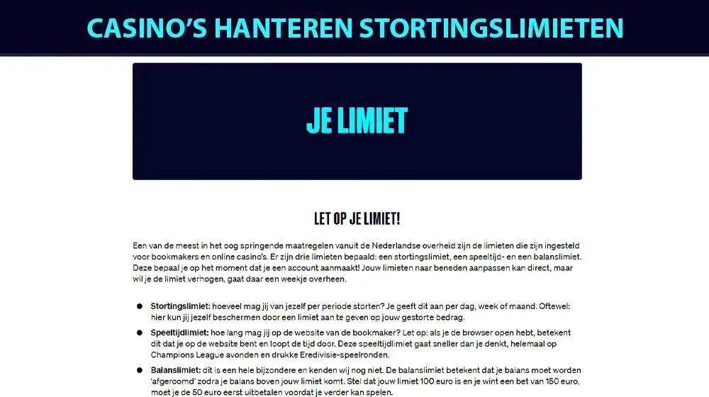 Stortingslimieten die online casino's hanteren